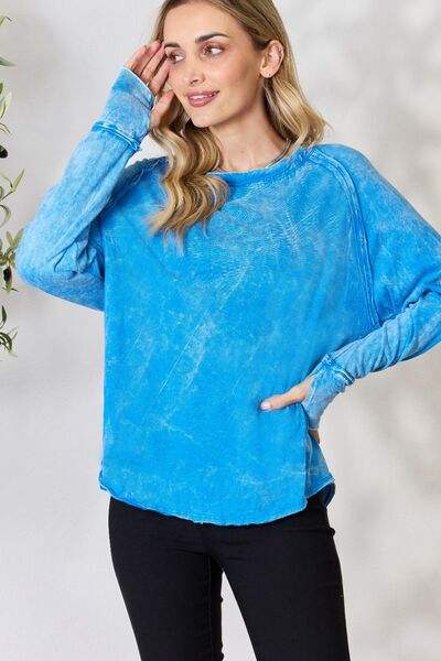 Zenana Round Neck Long Sleeve Top Blouses - Tophatter Daily Deals