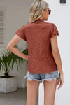 Ruffled V-Neck Button Up Cap Sleeve T-Shirt Women's T-Shirts - Tophatter Daily Deals