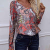 Printed V-Neck Long Sleeve Blouse Blouses - Tophatter Daily Deals