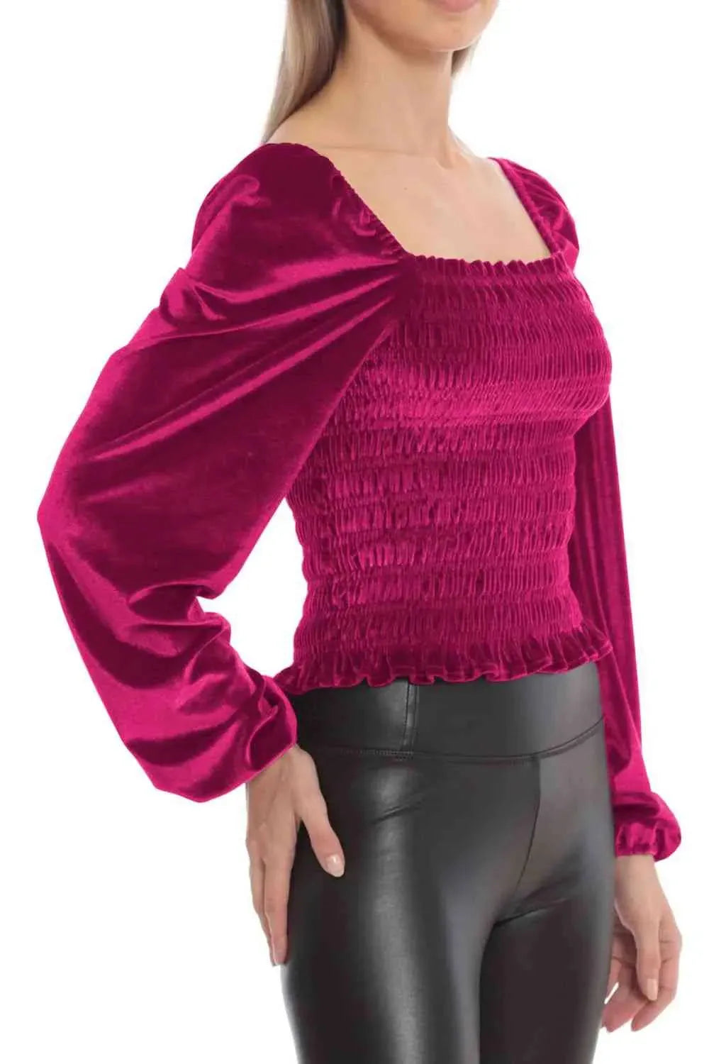 Double Take Smocked Square Neck Long Sleeve Blouse Blouses - Tophatter Daily Deals