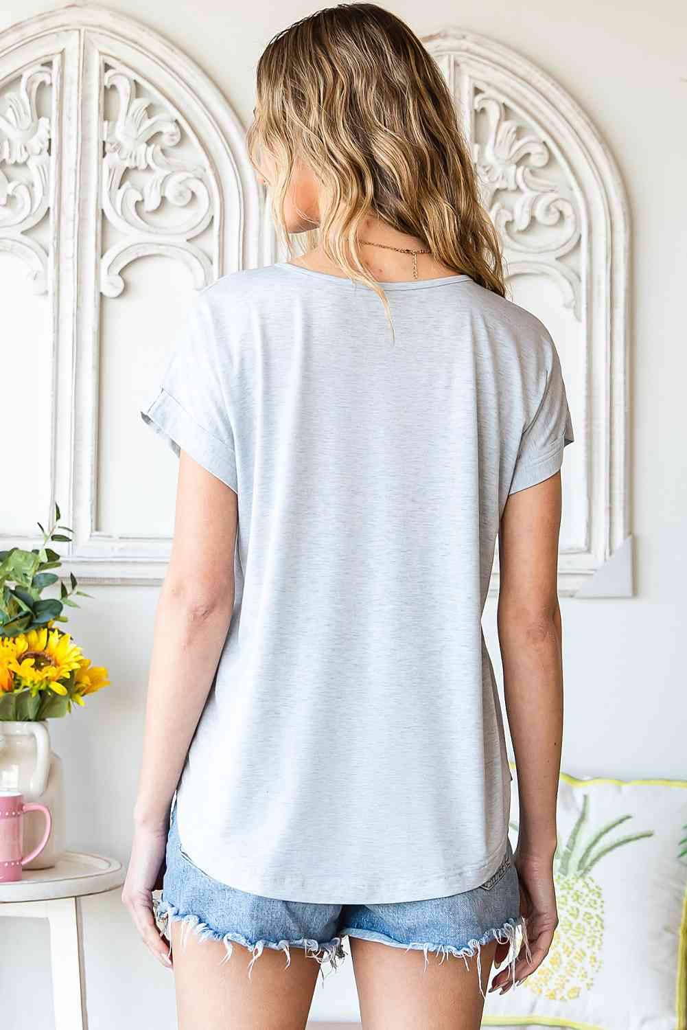 Buttoned V-Neck Tee Women's T-Shirts - Tophatter Daily Deals