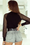 Round Neck Semi-Sheer Sleeve Blouse Blouses - Tophatter Daily Deals