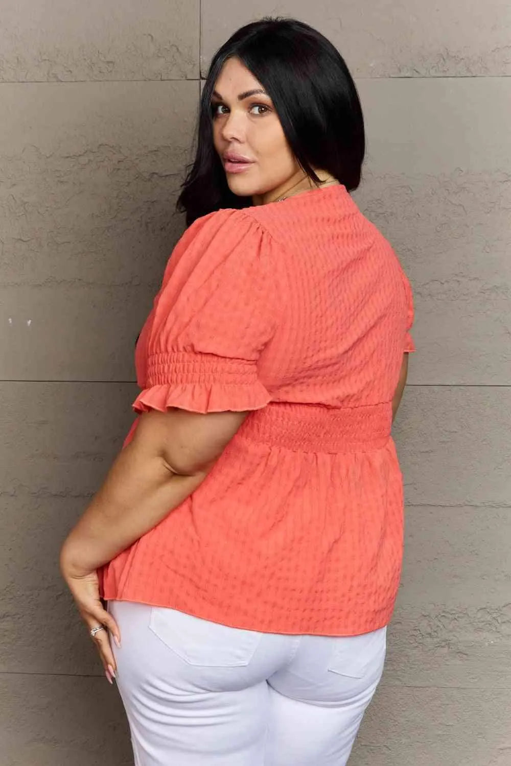 Culture Code Whimsical Wonders Full Size V-Neck Puff Sleeve Button Down Top Blouses - Tophatter Daily Deals