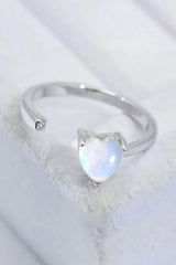 Inlaid Moonstone Heart Adjustable Open Ring Moonstone - Tophatter Daily Deals