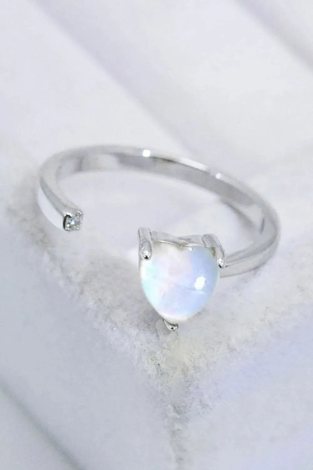Inlaid Moonstone Heart Adjustable Open Ring Moonstone - Tophatter Daily Deals