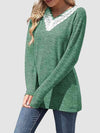 Lace Detail V-Neck Long Sleeve Top Women's T-Shirts - Tophatter Daily Deals