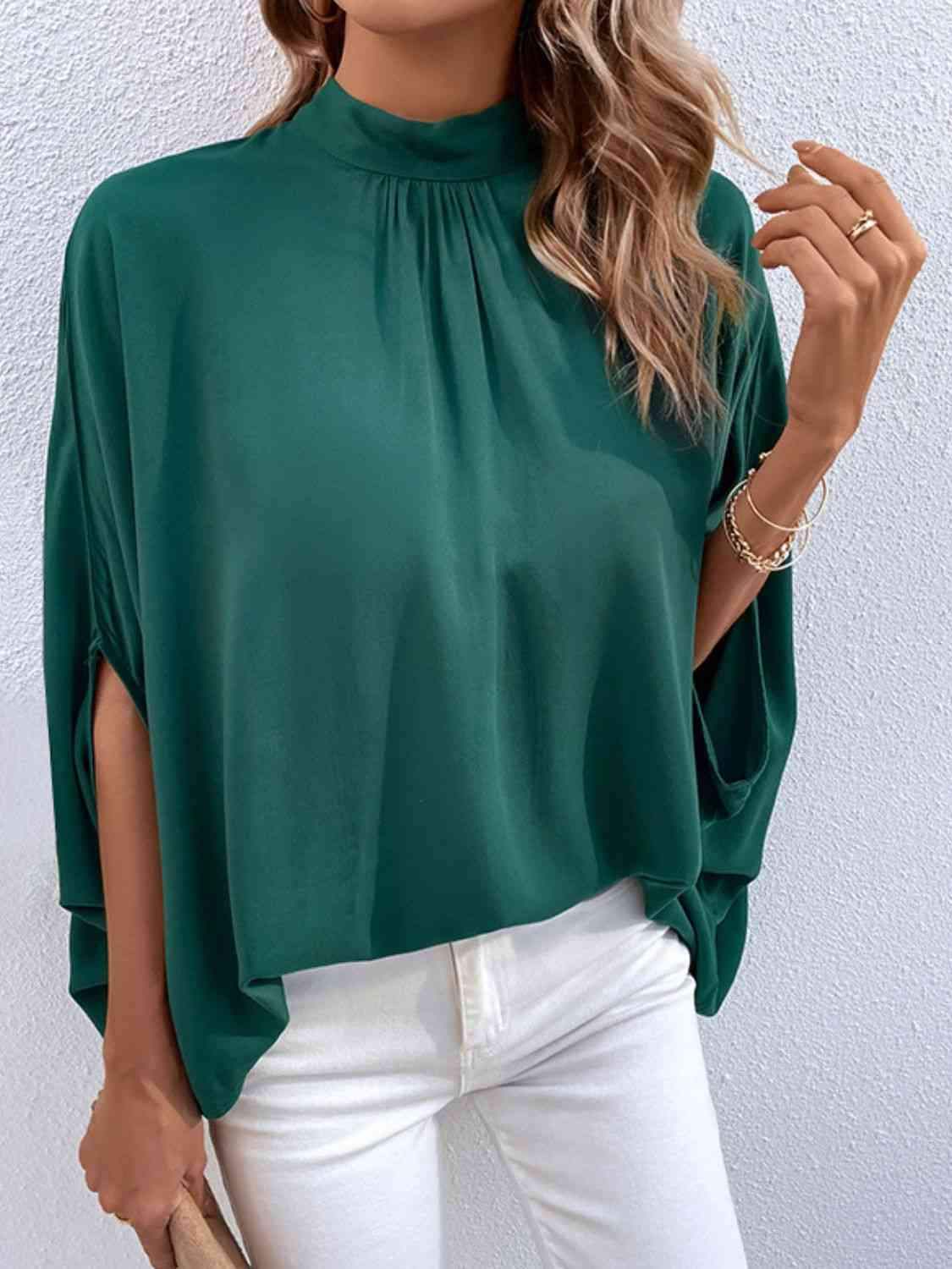 Tie Back Mock Neck Blouse Blouses - Tophatter Daily Deals