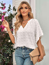 Swiss Dot Notched Neck Flare Sleeve Blouse Blouses - Tophatter Daily Deals