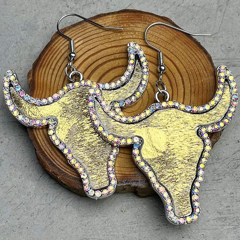 Rhinestone Bull Earrings Butter Yellow One Size Earrings - Tophatter Daily Deals