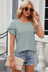 Eyelet Round Neck Petal Sleeve T-Shirt Women's T-Shirts - Tophatter Daily Deals