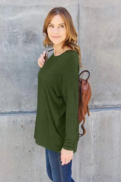 Basic Bae Full Size Round Neck Dropped Shoulder T-Shirt Women's T-Shirts - Tophatter Daily Deals