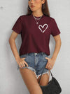 Heart Round Neck Short Sleeve T-Shirt Women's T-Shirts - Tophatter Daily Deals