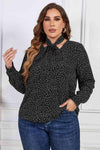 Melo Apparel Plus Size Printed Tie Neck Long Sleeve Blouse Black Blouses - Tophatter Daily Deals