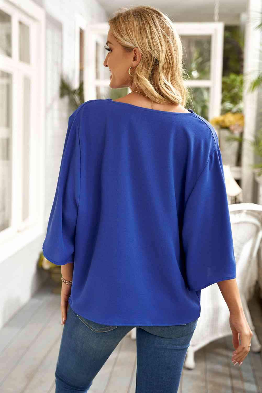 Cowl Neck Three-Quarter Sleeve Blouse Blouses - Tophatter Daily Deals