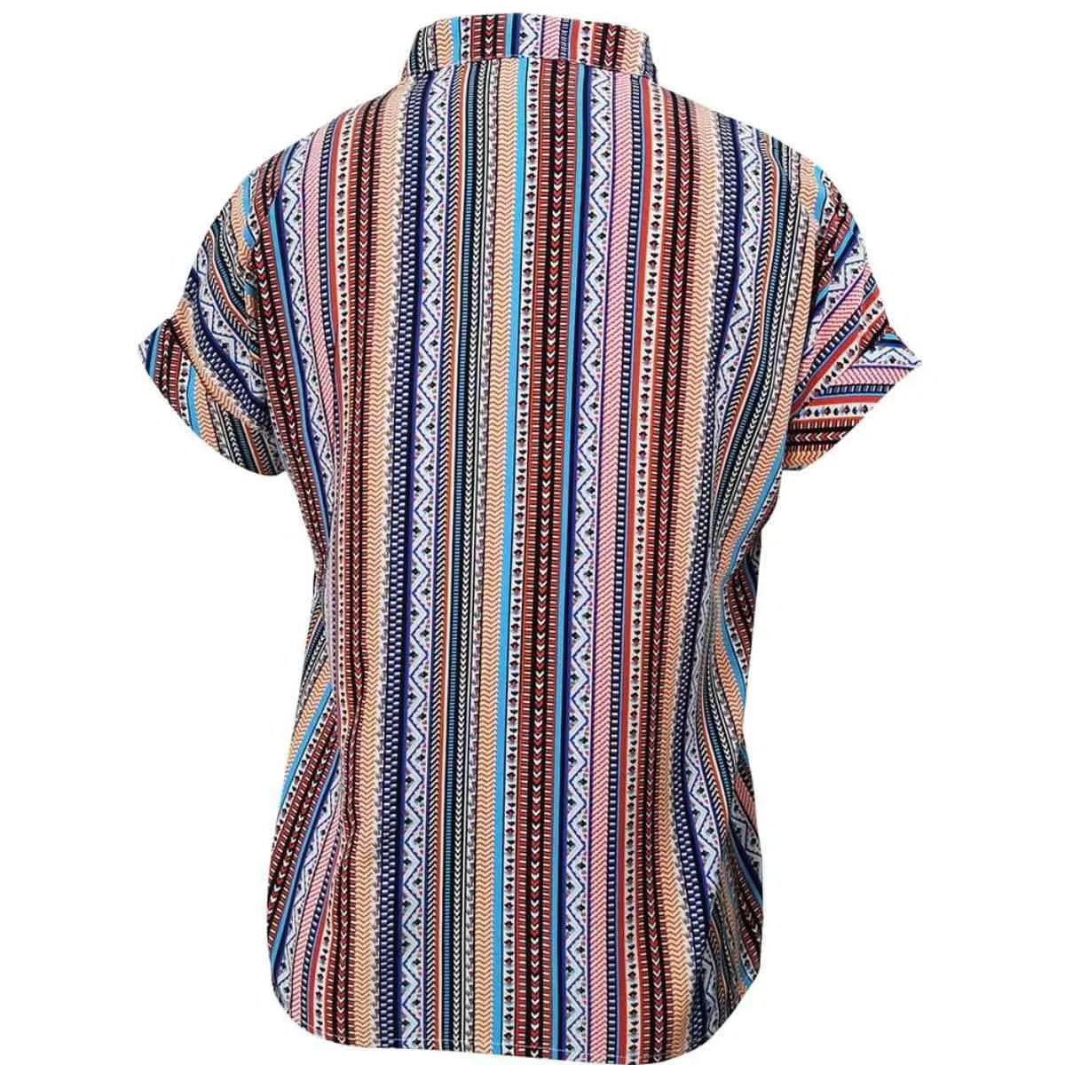 Multicolored Stripe Notched Neck Top Blouses - Tophatter Daily Deals