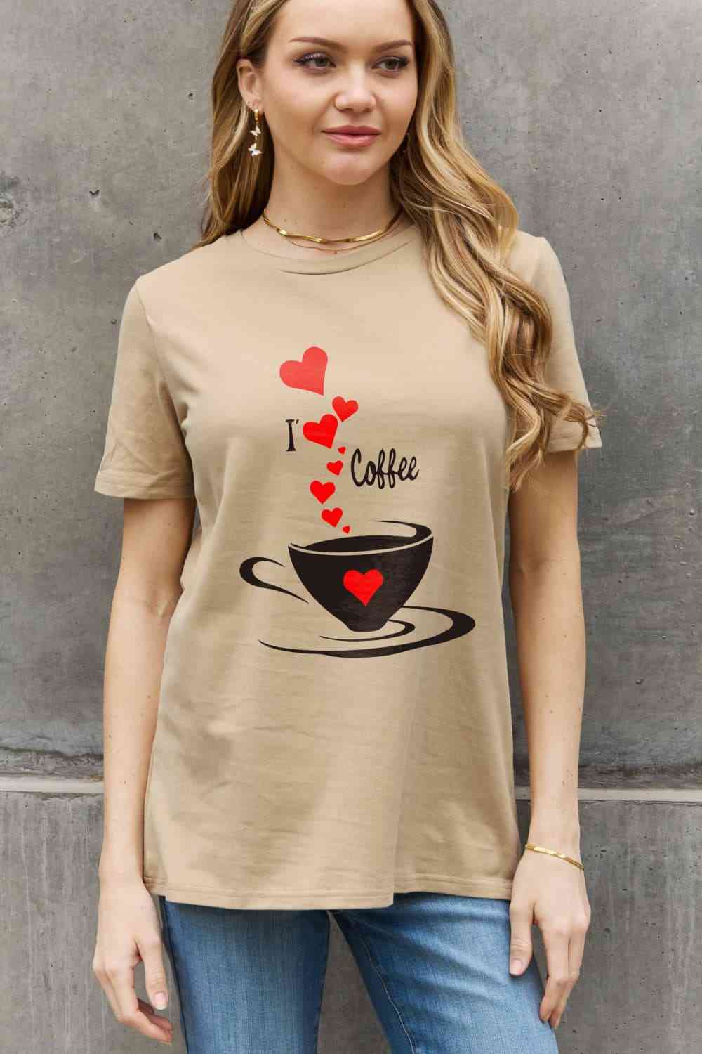 Simply Love Full Size I LOVE COFFEE Graphic Cotton Tee Women's T-Shirts - Tophatter Daily Deals