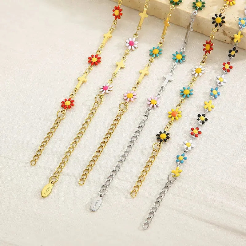 Flower & Cross Stainless Steel Bracelet Bracelets - Tophatter Daily Deals