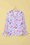 Floral Frill Trim Tie Neck Flounce Sleeve Blouse Blouses - Tophatter Daily Deals