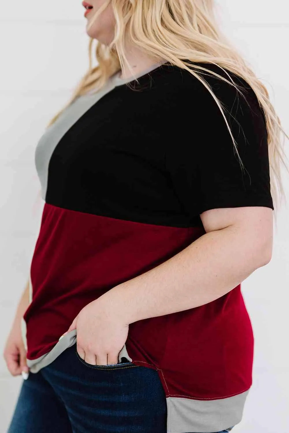 Plus Size Color Block Round Neck T-Shirt Women's T-Shirts - Tophatter Daily Deals