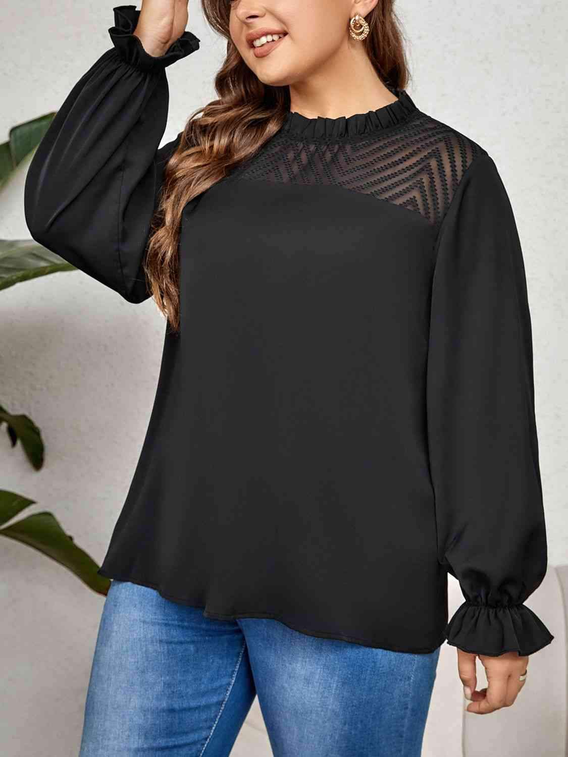 Plus Size Round Neck Flounce Sleeve Blouse Blouses - Tophatter Daily Deals