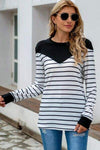 Striped Round Neck Long Sleeve T-Shirt Women's T-Shirts - Tophatter Daily Deals