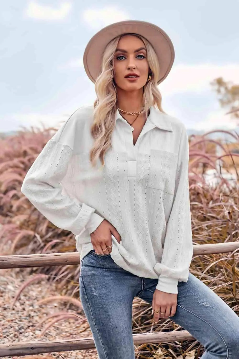 Johnny Collar Long Sleeve Blouse Blouses - Tophatter Daily Deals