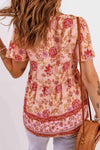 Bohemian Buttoned Short Puff Sleeve Blouse Blouses - Tophatter Daily Deals