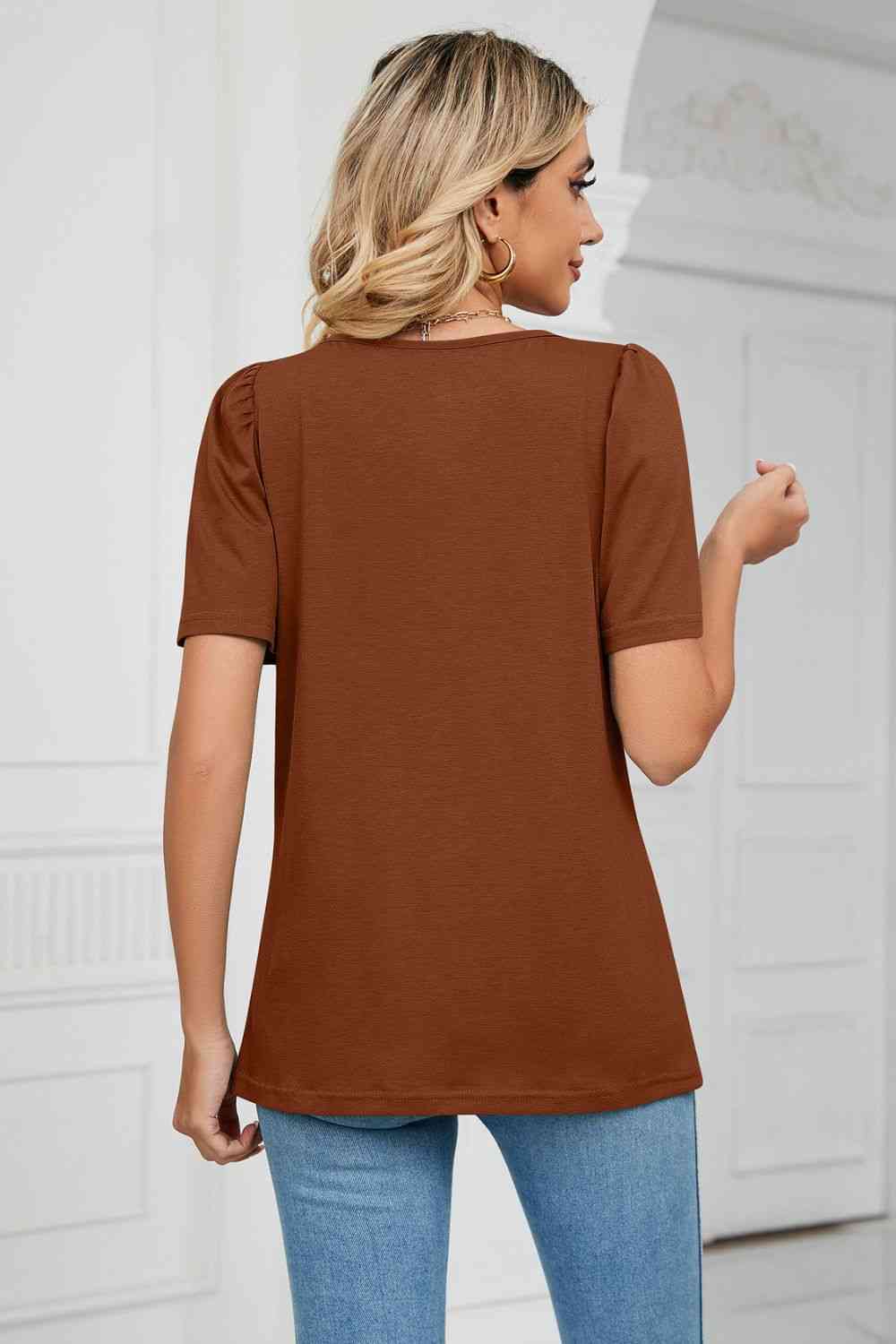 Square Neck Puff Sleeve T-Shirt Women's T-Shirts - Tophatter Daily Deals