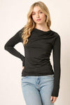 Mittoshop Ruched Long Sleeve Slim Top Blouses - Tophatter Daily Deals