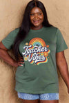 Simply Love Full Size TEACHER VIBES Graphic Cotton T-Shirt Green Women's T-Shirts - Tophatter Daily Deals