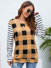 Plaid Striped Round Neck Long Sleeve T-Shirt Women's T-Shirts - Tophatter Daily Deals