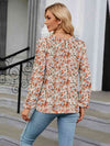 Printed Round Neck Flounce Sleeve Blouse Women's T-Shirts - Tophatter Daily Deals