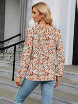 Printed Round Neck Flounce Sleeve Blouse Women's T-Shirts - Tophatter Daily Deals