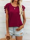 Round Neck Butterfly Sleeve Top Deep Red Blouses - Tophatter Daily Deals