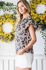 Animal Print Puff Sleeve Round Neck Blouse Blouses - Tophatter Daily Deals