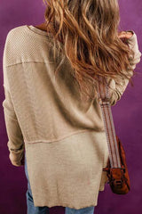Notched Neck Long Sleeve Slit Blouse Blouses - Tophatter Daily Deals