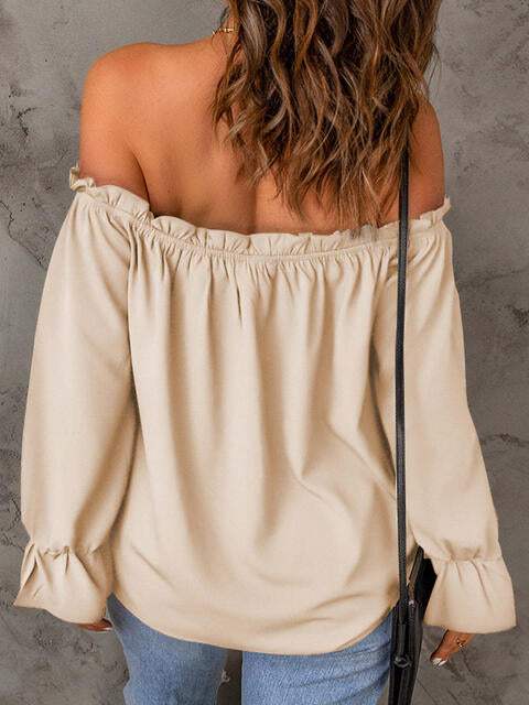 Off-Shoulder Flounce Sleeve Blouse Blouses - Tophatter Daily Deals