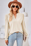 Ruched Notched Long Sleeve T-Shirt Women's T-Shirts - Tophatter Daily Deals