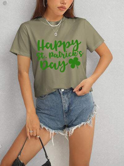 HAPPY ST. PATRICK'S DAY Short Sleeve T-Shirt Army Green Women's T-Shirts - Tophatter Daily Deals