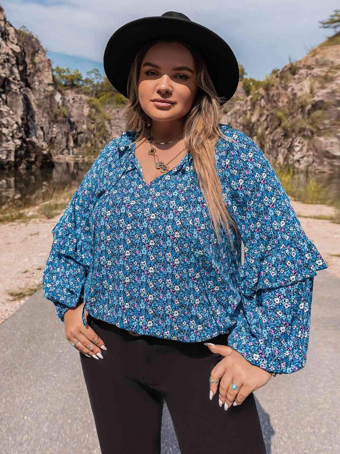 Plus Size Tie Neck Ruffled Blouse Azure Blouses - Tophatter Daily Deals