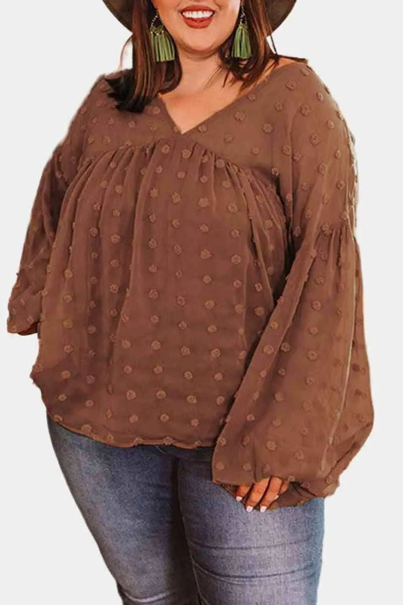 Plus Swiss Dot Babydoll Blouse Brown Blouses - Tophatter Daily Deals