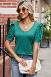 Round Neck Ruffle Trim Short Sleeve T-Shirt Women's T-Shirts - Tophatter Daily Deals