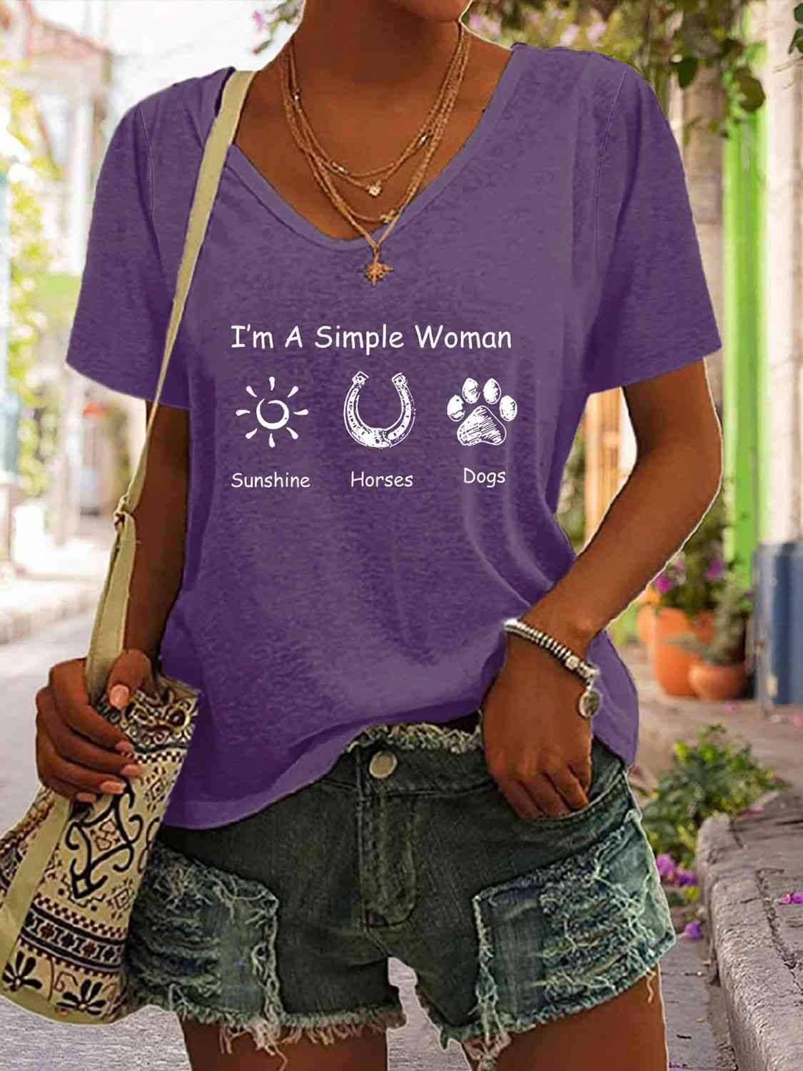 Full Size Graphic V-Neck T-Shirt Purple Women's T-Shirts - Tophatter Daily Deals