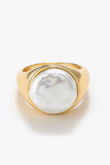 Pearl 18K Gold-Plated Alloy Ring Gold One Size Rings - Tophatter Daily Deals