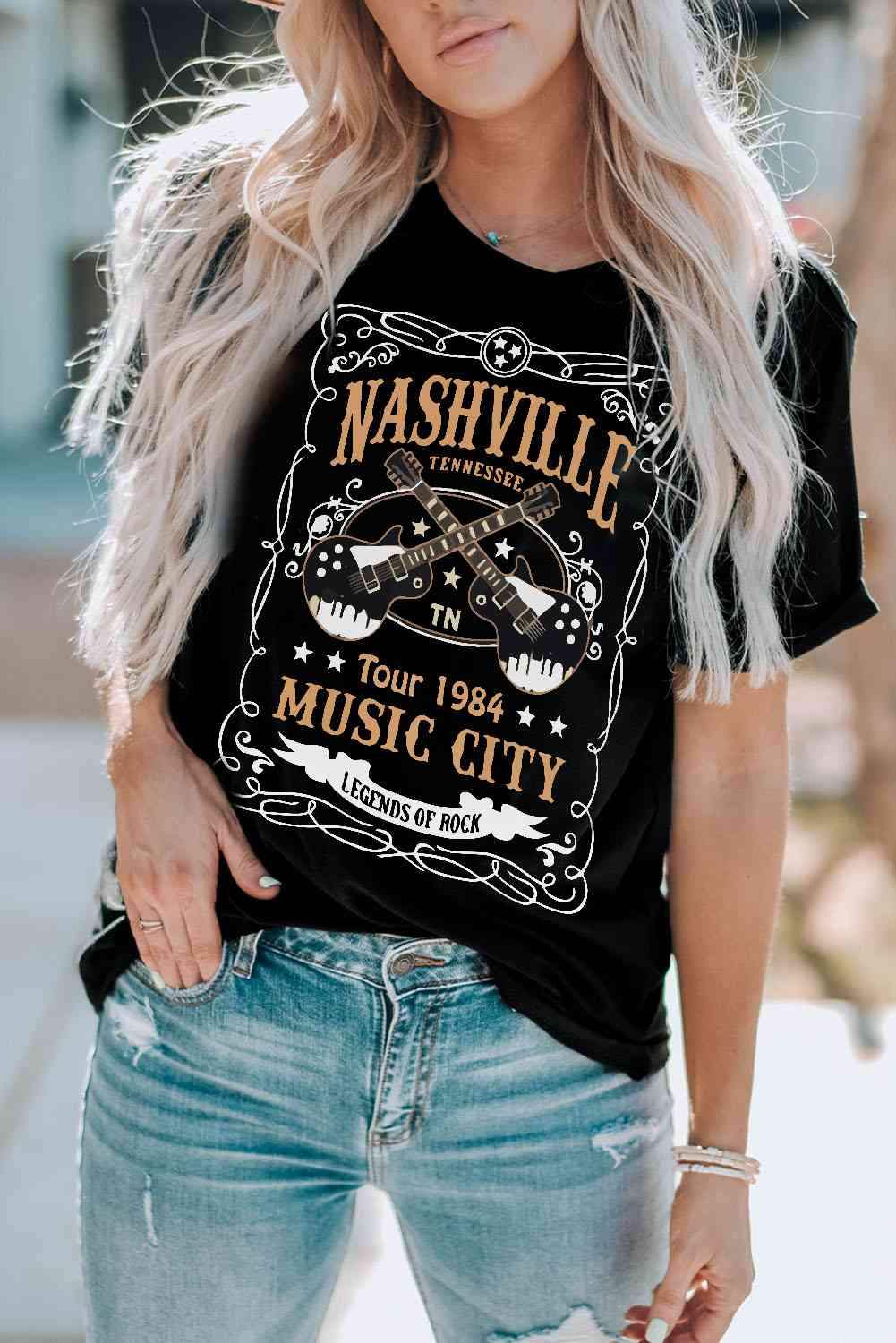 NASHVILLE MUSIC CITY Graphic Tee Shirt Women's T-Shirts - Tophatter Daily Deals