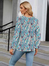 Printed Round Neck Flounce Sleeve Blouse Women's T-Shirts - Tophatter Daily Deals