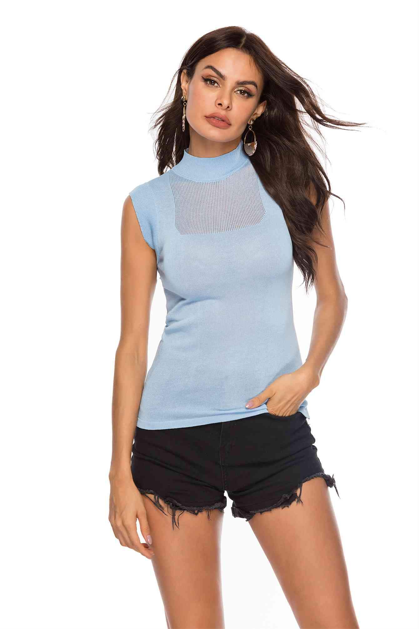 Mock Neck Knit Top Pastel Blue Blouses - Tophatter Daily Deals