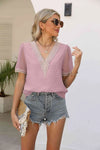 Contrast V-Neck Swiss Dot Top Blouses - Tophatter Daily Deals