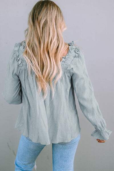 Frill Trim Flounce Sleeve Blouse Blouses - Tophatter Daily Deals