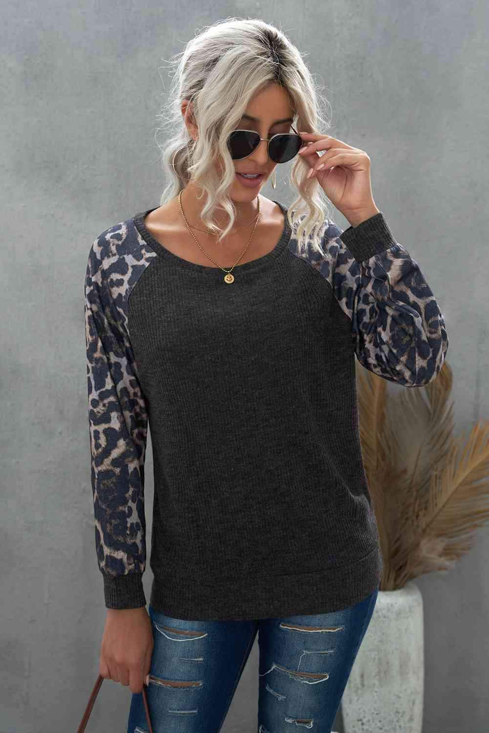 Leopard Raglan Sleeve Tee Blouses - Tophatter Daily Deals